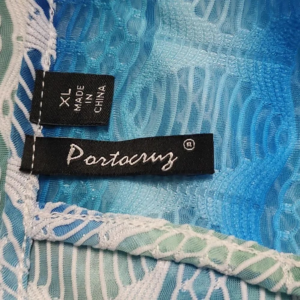 Portocruz Swim beach coverup blue green white dress Sz XL - Picture 5 of 5